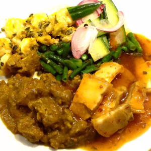 Garnalen + Lams kerrie + Speklap chilli